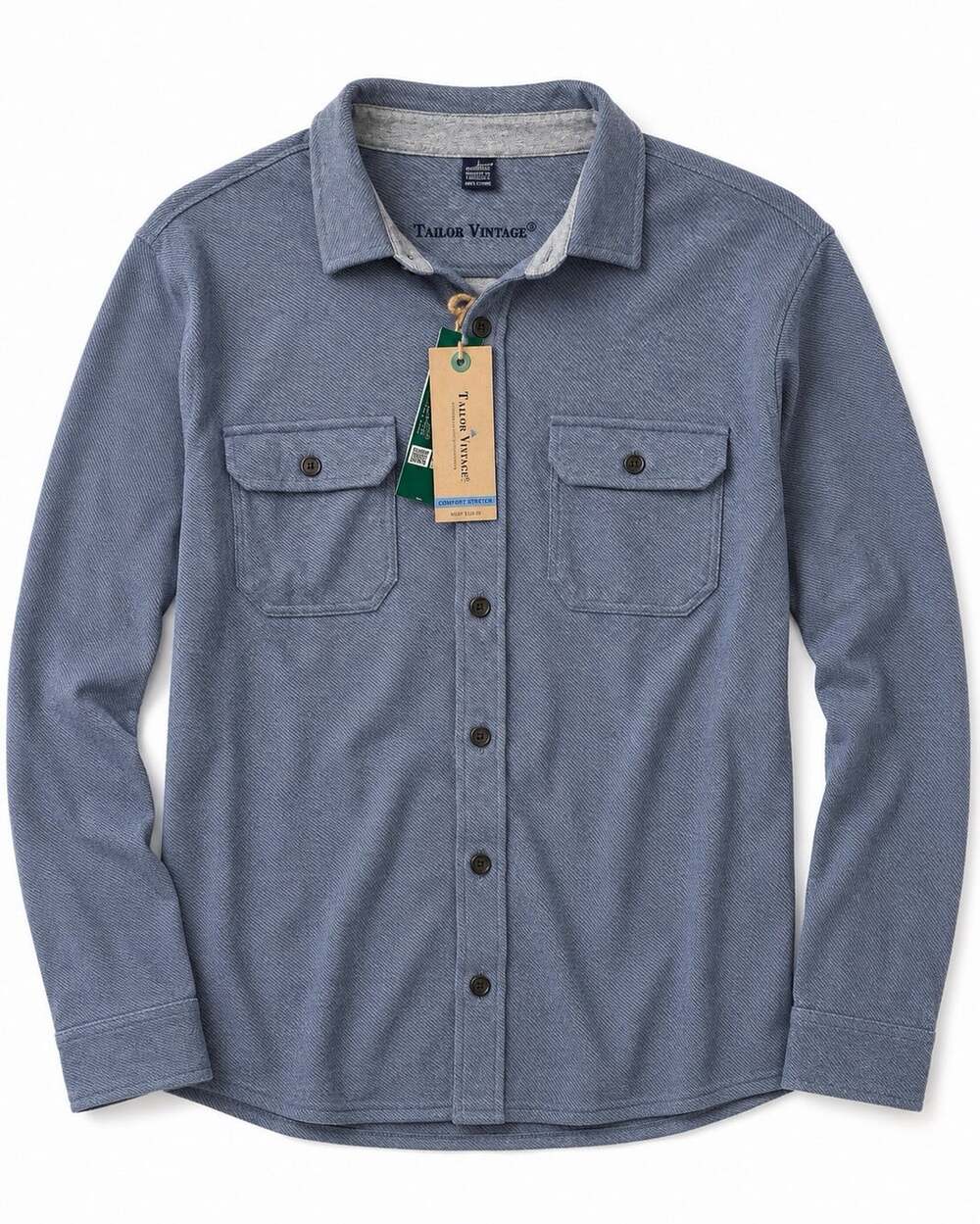 Tailor Vintage Men’s Large Indigo Heather Shirt Jacket NWT Stretch